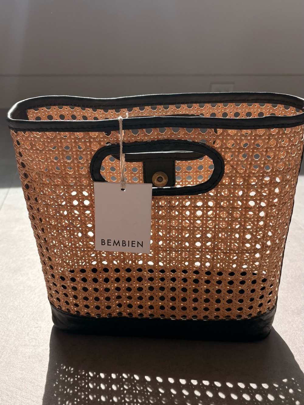 Bembien Natural Rattan Tote with Black Trim “Nell Clutch”